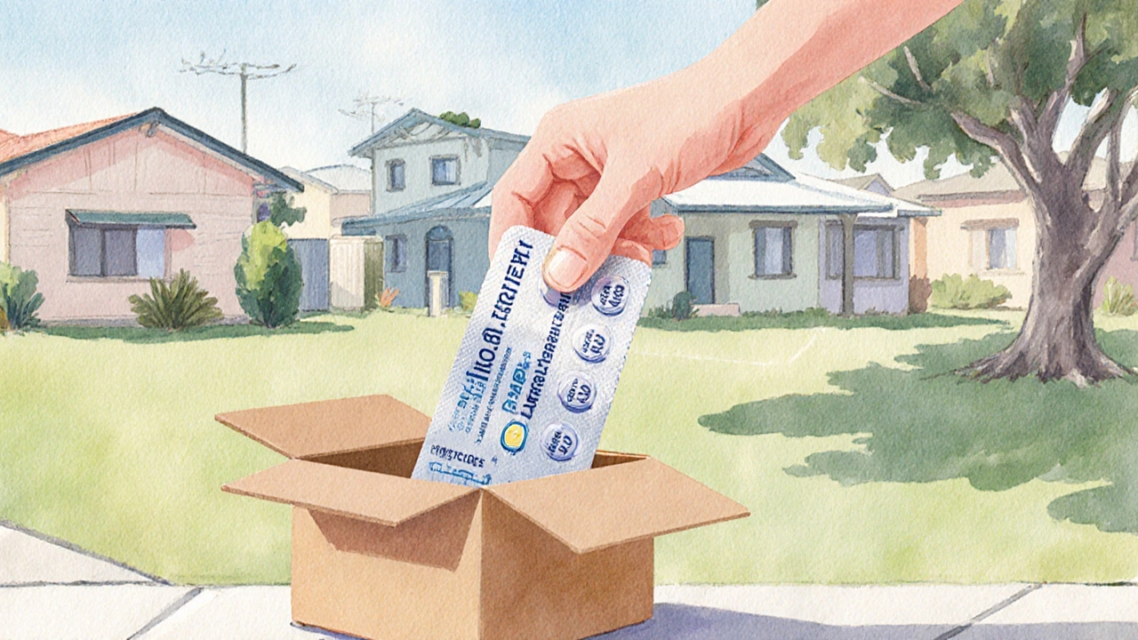 Hand inspecting delivered Provera medication at a doorstep.