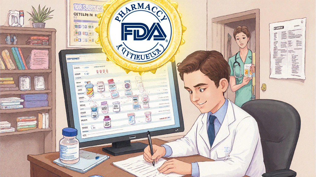 A doctor documents medical necessity for a brand-name drug while an FDA bioequivalence seal glows nearby.