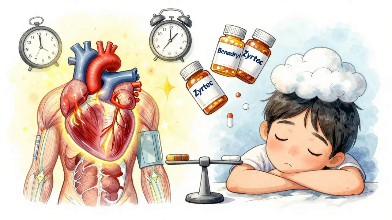 A body split between stimulant and sedative effects, with overlapping pill bottles floating nearby.