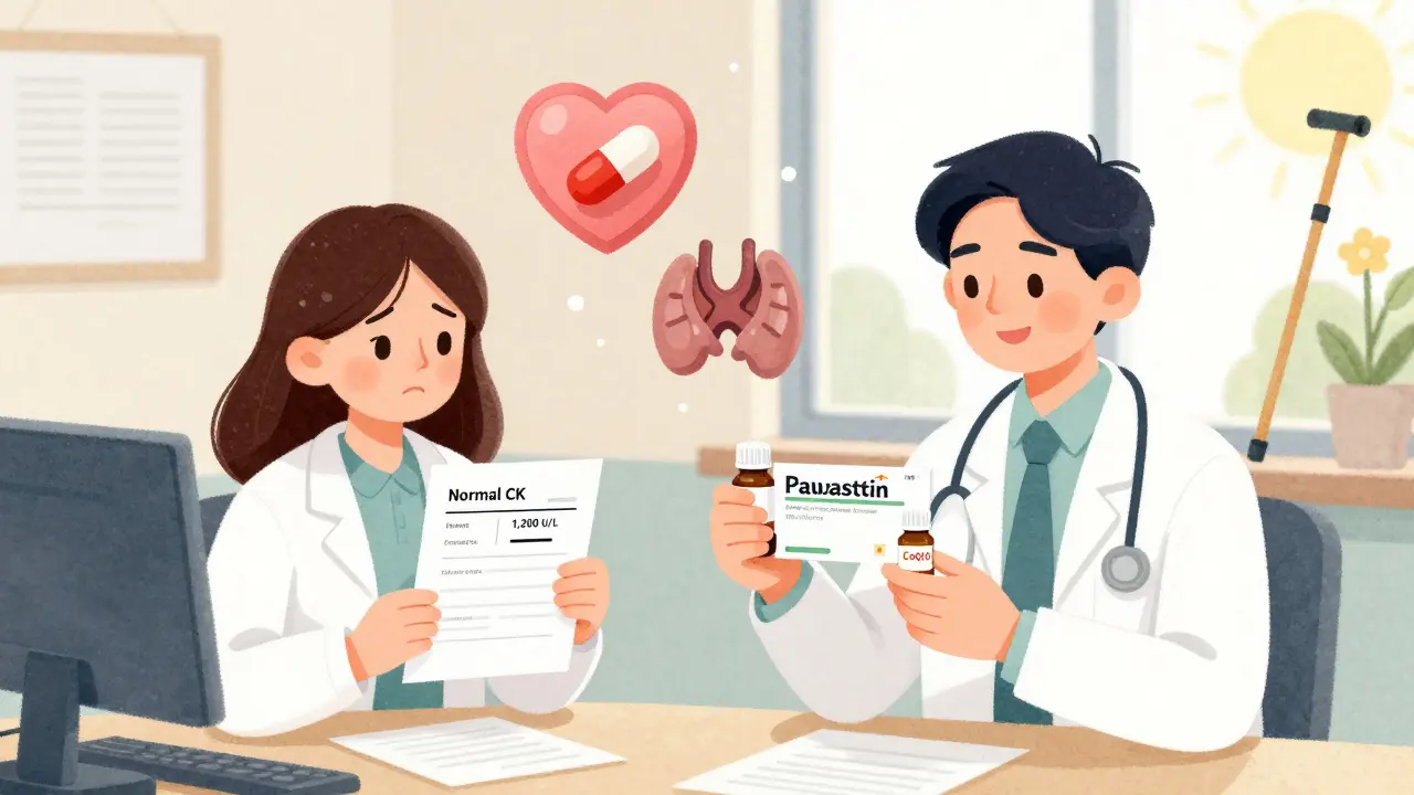 A doctor and patient reviewing blood test results, with hopeful symbols of new medication and healing in a soft watercolor clinic setting.
