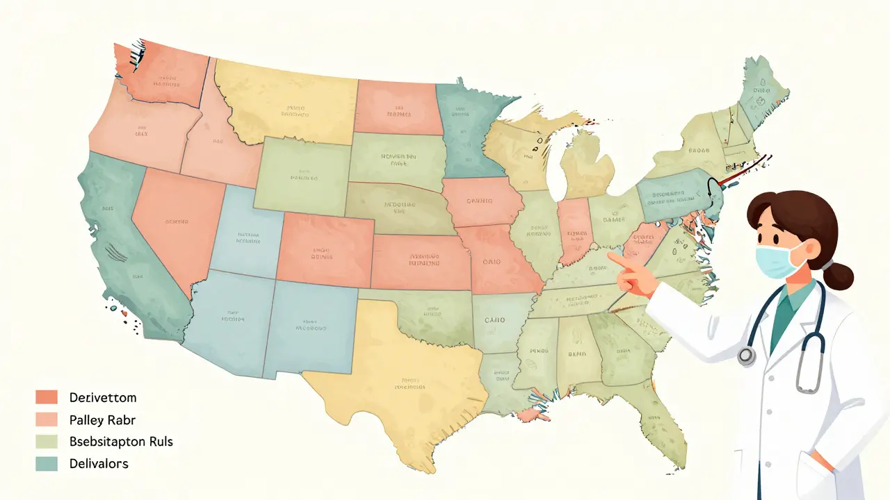US map showing state-specific generic substitution rules