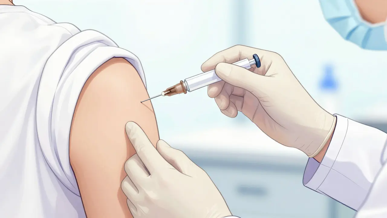 Healthcare provider carefully giving a vaccine using a small needle